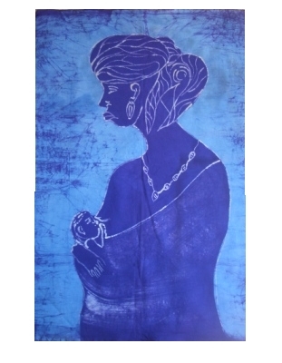 Batik Bild afrikanisches Wandbild Mama-Kind-Motiv, 90 x 65 cm, zauberhafte Naturfarben-Handarbeit