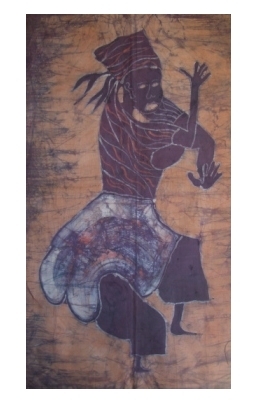Batik Bild afrikanisches Wandbild einer traditionellen Tänzerin, zauberhafte Naturfarben-Handarbeit