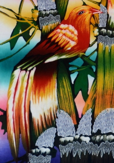 Batik Bild Stoffbild Paradiesvögel 45 x 75 cm