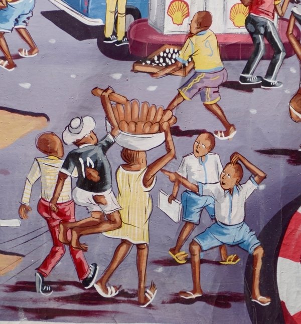 Ölbild Leinen afrikanisches Dorfleben Motiv 1519