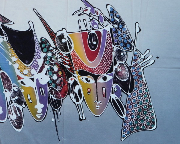 Batik Bild Batikstoffbild Bali Masken 45 x 140 cm