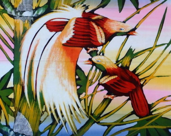 Batik Bild Stoffbild 2 exotische Vögel 45 x 50 cm