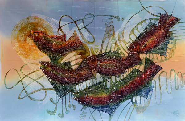 Batiken Batikbilder Bali Fische 90 x 140 cm