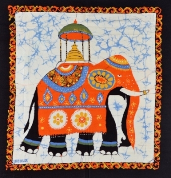 Batik Bild Stoffbild festlicher Elefant 55 x 50 cm