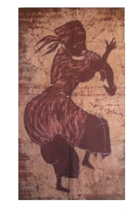 Batik Bild afrikanisches Wandbild mit traditionellem Tänzer, zauberhafte Naturfarben-Handarbeit