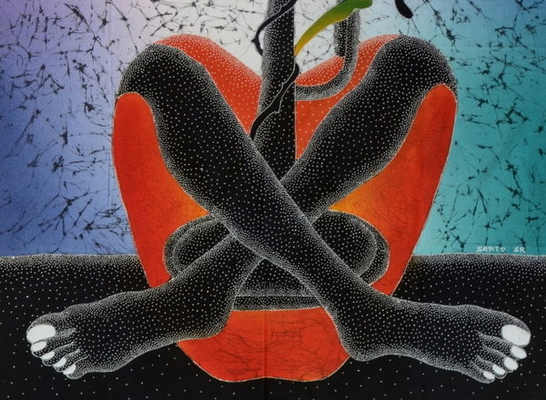 Batik Bild Stoffbild Paradies-Apfel 75 x 90 cm