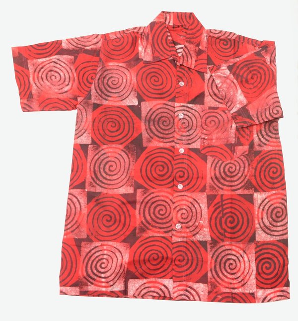 Batik-Hemd afrikanisches kurzärmliges Freizeit-Batikhemd aus Ghana, rot gemustert, legerer Stil