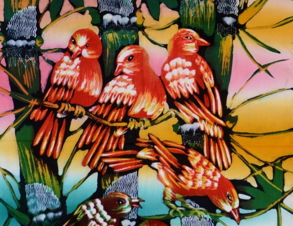 Batiken Bali Batikbilder Vogel-Familie 45 x 75 cm