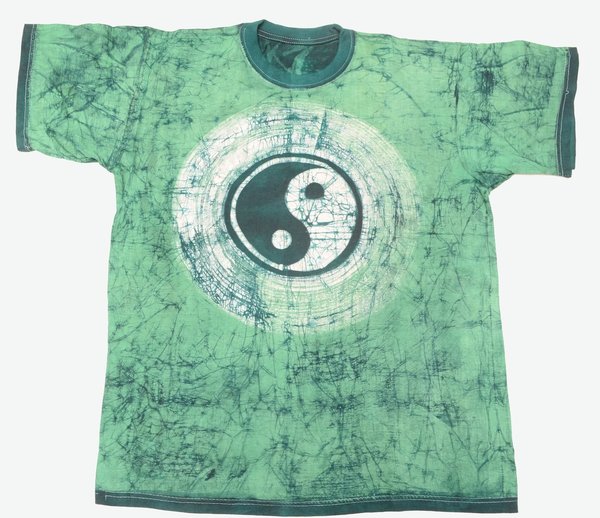 Batik T-Shirt mit Yin-Yang-Symbol, Größe M, grün, kurzärmlig, tolles T-Shirt für Damen und Herren