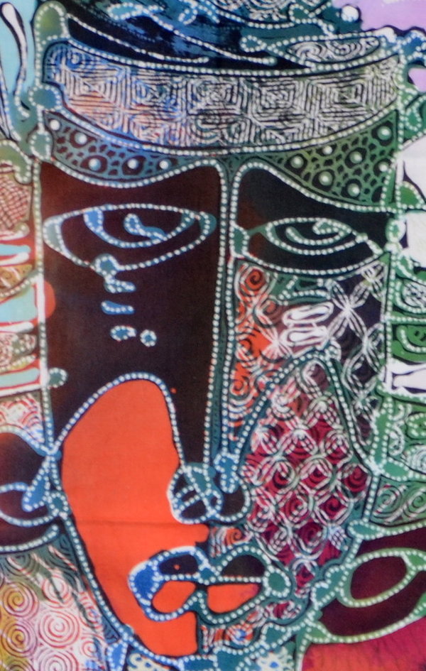 Batiken Batikbilder Bali vier Masken 45 x 50 cm