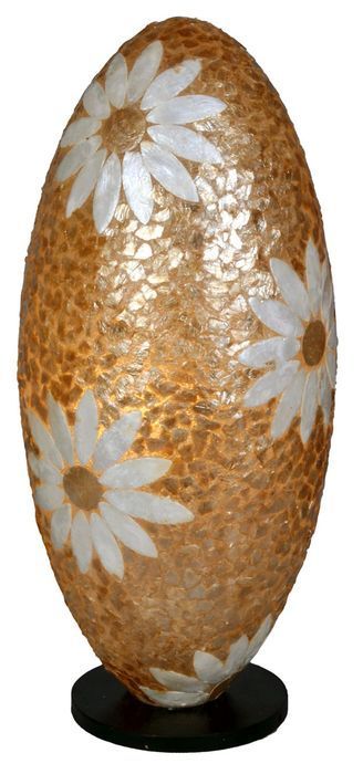 Lampe Tischlampe in ovaler Form  mit Blütenmuster, 50 cm, zauberhafte balinesische Handarbeit