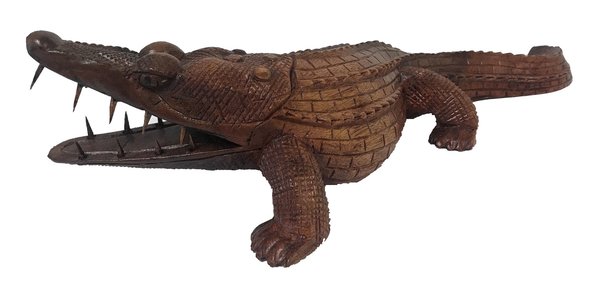 Krokodil Figur aus Soarholz handgeschnitzt 35 cm