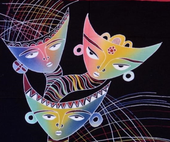 Batiken Bali Batikbild 3 Langhals-Masken 45 x 50 cm