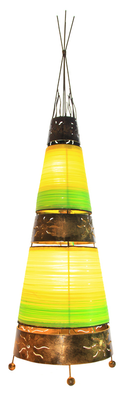 Lampe Bodenlampe mit Metall und farbigen Stoffwicklungen, 100 cm, zauberhafte Handarbeit aus Bali