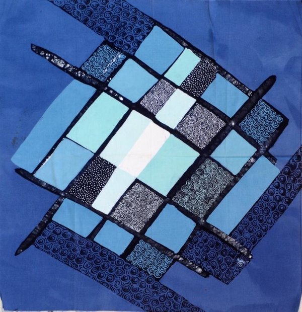 Batik Bild Stoffbild blaue Vierecke 45 x 50 cm
