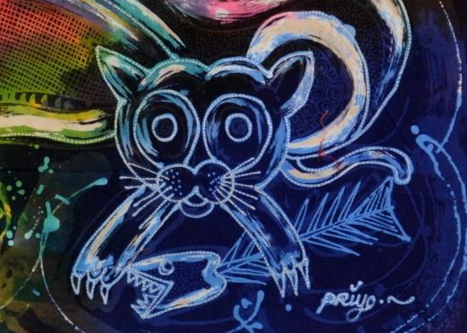 Batik Bild Stoffbild Katzen-Paar 45 x 50 cm