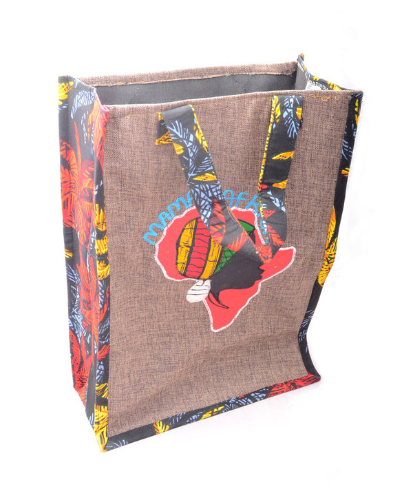 Tasche afrikanische Shoppingtasche, helleUmhängetasche mit Afrika-Motiv, Unikat aus Tansania