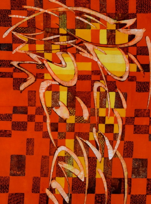 Batik Bild Stoffbild Bali abstraktes Pärchen 75 x 90 cm