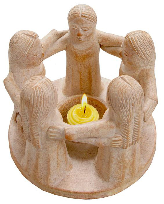 Afrika-Deko-Shop: Freundschaftskreis mit fünf Engeln aus Naturton, handgefertigte balinesische DekoEngel Figur, Feng-Shui kaufen Afrika-Deko-Shop: Freundschaftskreis mit fünf Engeln aus Naturton, handgefertigte balinesische Deko-Figur, Feng-Shui engel