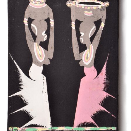 Afrikanisches Wandbild Stoffmalerei mit Wasserträgerinnen im Afrika Deko Shop bestellen Afrikanisches Wandbild Stoffmalerei mit Wasserträgerinnen im Afrika Deko Shop kaufen