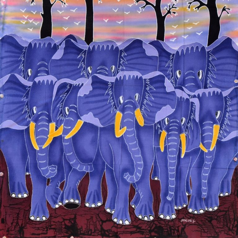 Batik Stoffbild mit Elefanten Motiven, Wohn Accessoires im Afrika-Deko-Shop München kaufen Batik Stoffbild mit Elefanten Motiven, Wohn Accessoires im Afrika-Deko-Shop München