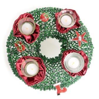 Adventskranz im afrikanischen Style aus bunten Glasperlen, Adventsdeko aus Südafrika Adventskranz im afrikanischen Stil aus grünen Glasperlen, adventsdeko aus südafrika im Afrika-Deko-Shop München