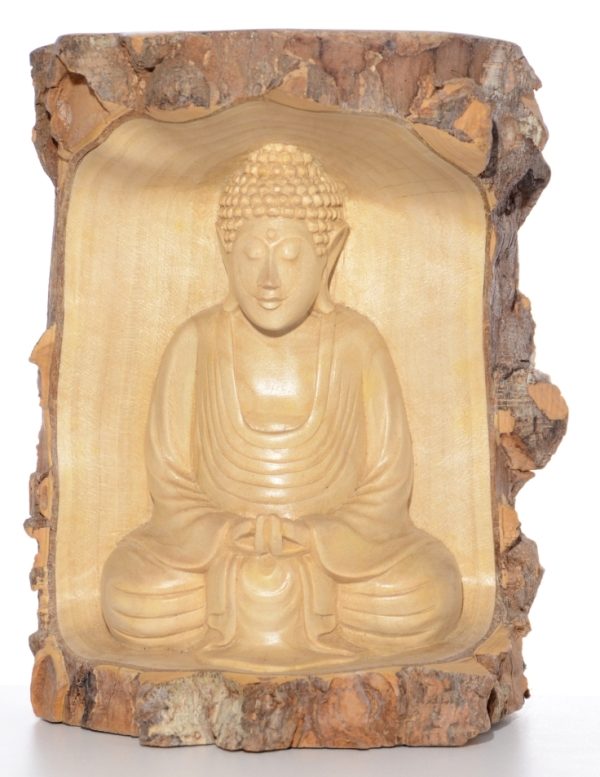 Buddha im Baumstamm Figur Handarbeit Bali Wohnaccessoires