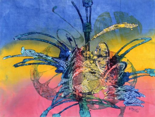 Batik Stoffbild Wandbild mit natürlichen Farben im Afrika-Deko-Shop online kaufen Batik Stoffbild abstrakt im Afrika-Deko-Shop kaufen, Wandschmuck mit Flair