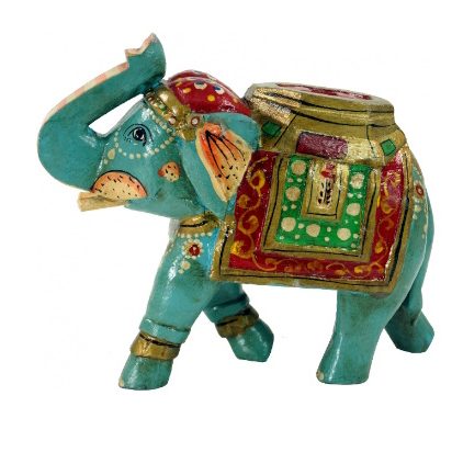 Handgefertigte afrikanische Elefantenfigur aus bemaltem Massivholz, traditionelle Deko im Afrika Shop