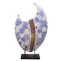 Runde Bali Tischlampe aus Glasmosaik mit weißen und roten Steinchen im Afrika Deko Shop