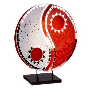 Runde Bali Tischlampe aus Glasmosaik mit Sonnenmotiven im Afrika Deko Shop